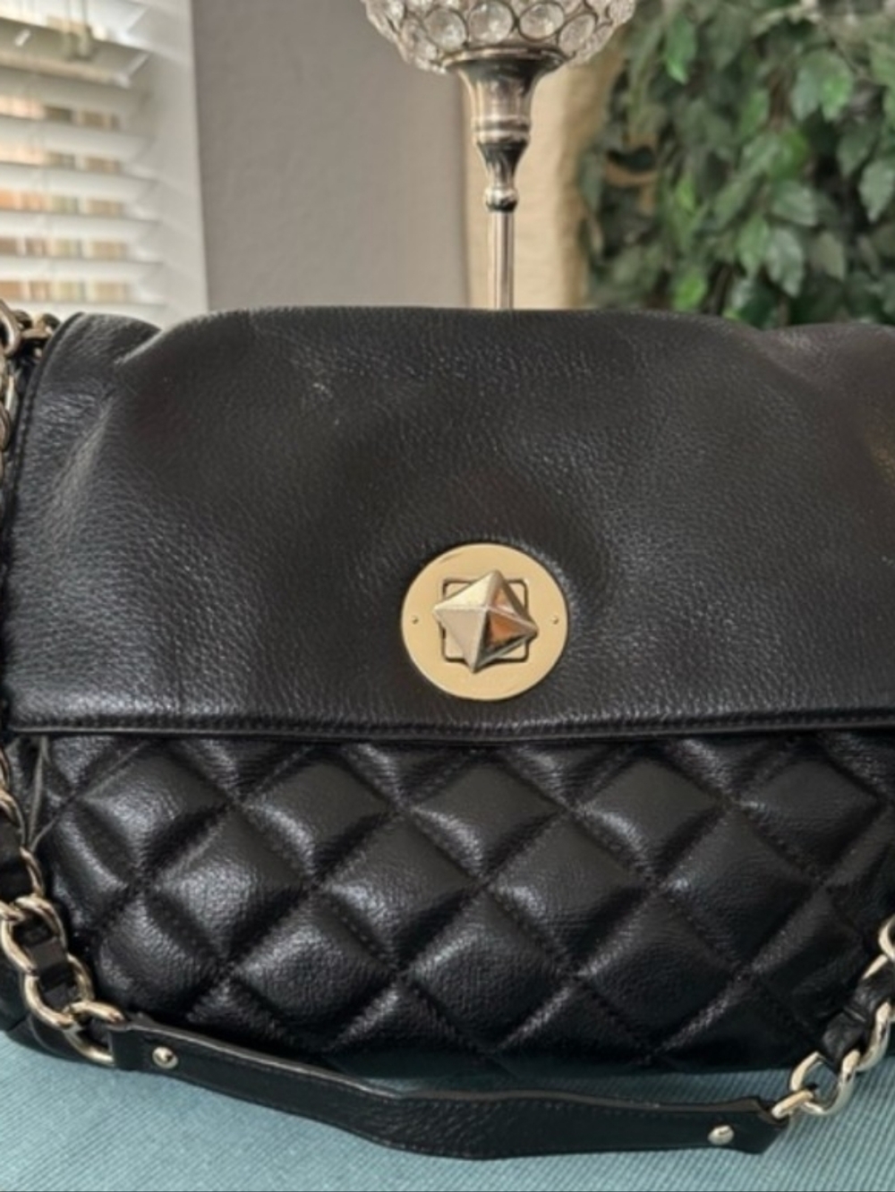 Kate Spade Gold Coast Charlize Quilted Black Leather Chain Shoulder Bag/Flap.